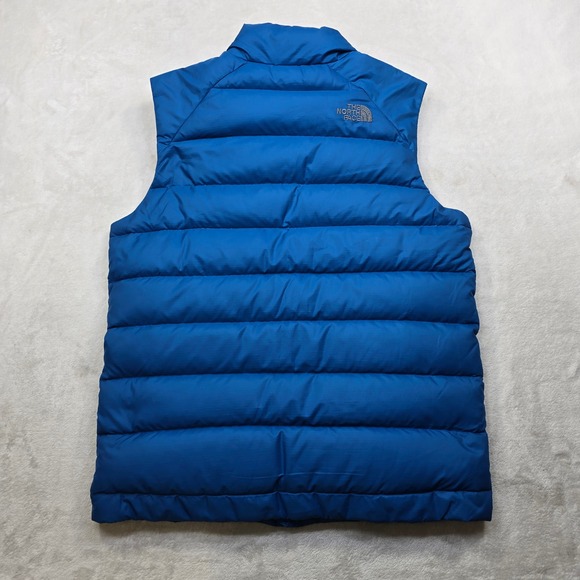 The North Face Goose Down Puffer Vest Mens Medium Blue Zip Nuptse 550 Fill - Picture 3 of 14